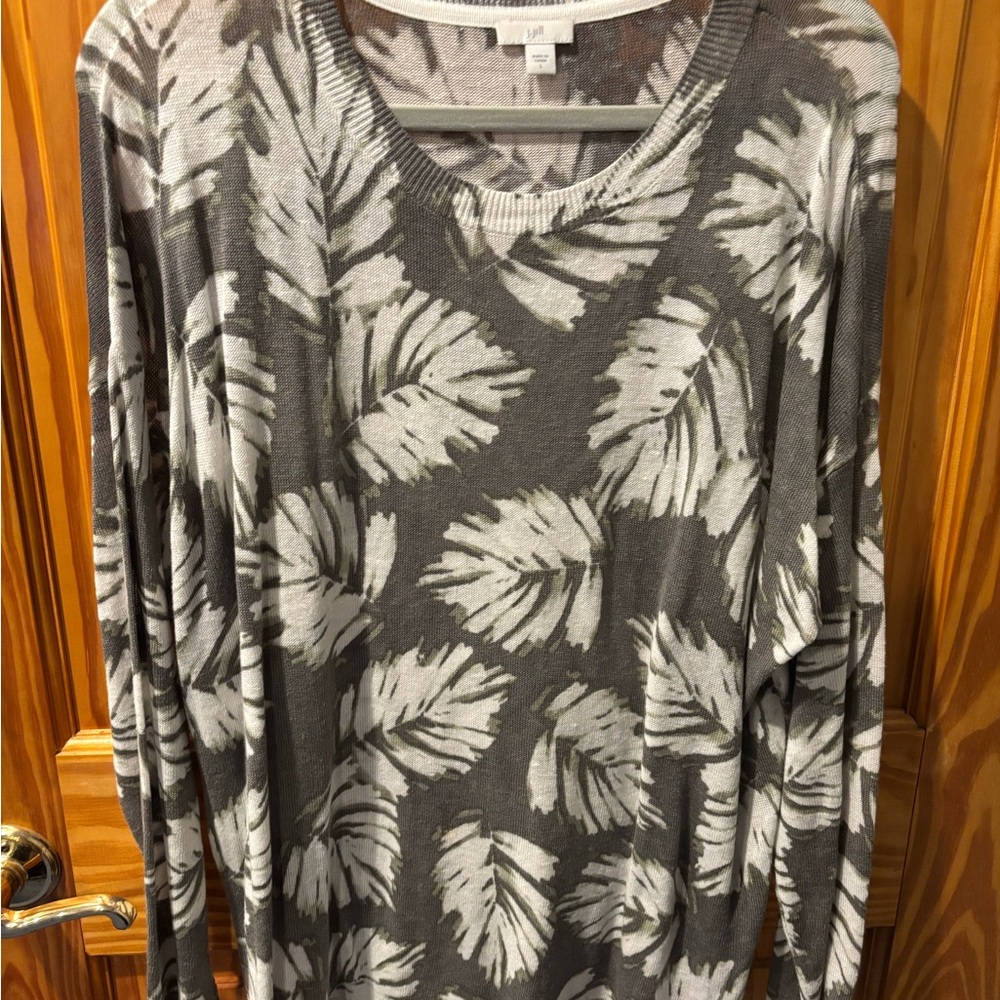 J. Jill Olive and Cream Leaf Pattern Sweater